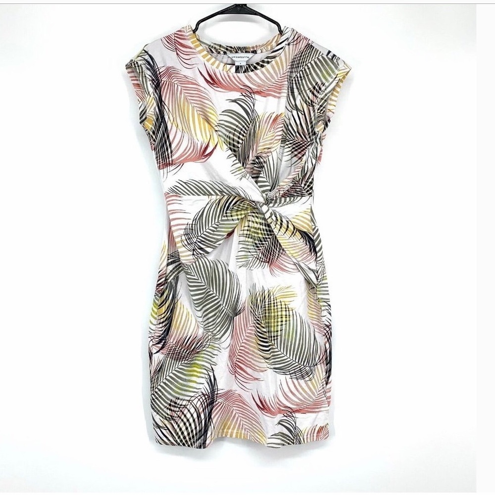 Liz Claiborne Dress Palm Leaf Print Knotted Cap Sleeves